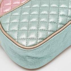 Pre Owned Gucci Metallic Pink/Turquoise Quilted Leather Mini Zumi Crossbody Bag