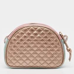 Pre Owned Gucci Metallic Pink/Turquoise Quilted Leather Mini Zumi Crossbody Bag