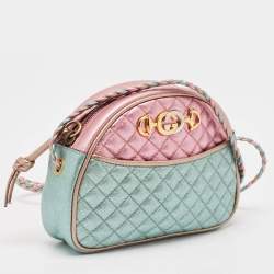 Pre Owned Gucci Metallic Pink/Turquoise Quilted Leather Mini Zumi Crossbody Bag