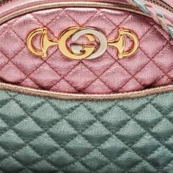 Pre Owned Gucci Metallic Pink/Turquoise Quilted Leather Mini Zumi Crossbody Bag