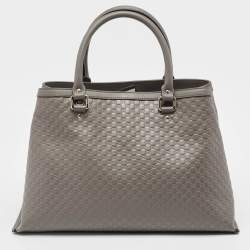 Pre Owned Gucci Grey Microguccissima Leather Front Zip Tote