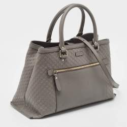 Pre Owned Gucci Grey Microguccissima Leather Front Zip Tote