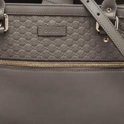 Pre Owned Gucci Grey Microguccissima Leather Front Zip Tote