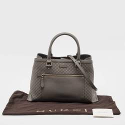 Pre Owned Gucci Grey Microguccissima Leather Front Zip Tote