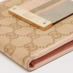 Gucci Beige/Pink GG Canvas and Leather French Flap Wallet
