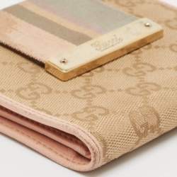 Gucci Beige/Pink GG Canvas and Leather French Flap Wallet