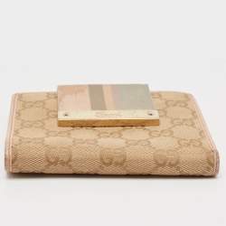 Gucci Beige/Pink GG Canvas and Leather French Flap Wallet