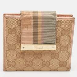 Gucci Beige/Pink GG Canvas and Leather French Flap Wallet