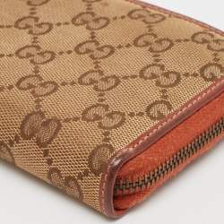 Gucci Beige/Orange GG Canvas and Leather GG Twins Zip Around Wallet