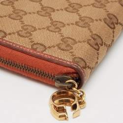 Gucci Beige/Orange GG Canvas and Leather GG Twins Zip Around Wallet