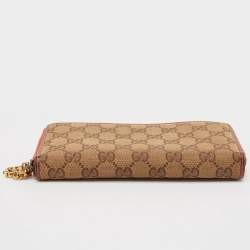 Gucci Beige/Orange GG Canvas and Leather GG Twins Zip Around Wallet