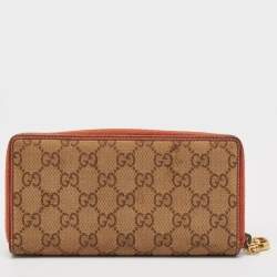Gucci Beige/Orange GG Canvas and Leather GG Twins Zip Around Wallet
