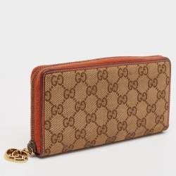 Gucci Beige/Orange GG Canvas and Leather GG Twins Zip Around Wallet