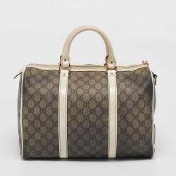 Pre Owned Gucci Beige/White GG Supreme Canvas and Leather Medium Joy Boston Bag