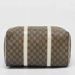 Pre Owned Gucci Beige/White GG Supreme Canvas and Leather Medium Joy Boston Bag