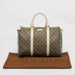 Pre Owned Gucci Beige/White GG Supreme Canvas and Leather Medium Joy Boston Bag
