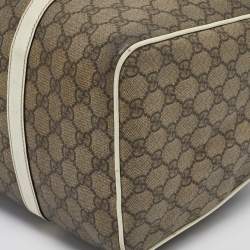Pre Owned Gucci Beige/White GG Supreme Canvas and Leather Medium Joy Boston Bag