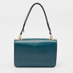 Gucci Teal Blue Leather 1973 Medium Flap Top Handle Bag