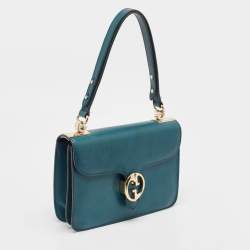 Gucci Teal Blue Leather 1973 Medium Flap Top Handle Bag