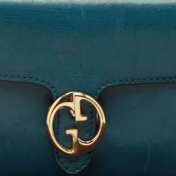 Gucci Teal Blue Leather 1973 Medium Flap Top Handle Bag