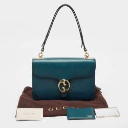 Gucci Teal Blue Leather 1973 Medium Flap Top Handle Bag