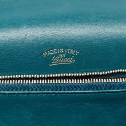 Gucci Teal Blue Leather 1973 Medium Flap Top Handle Bag