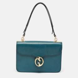 Gucci Teal Blue Leather 1973 Medium Flap Top Handle Bag