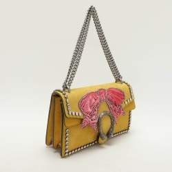 Gucci Yellow Suede Crystal Bow Embroidered Dionysus Shoulder Bag