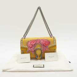 Gucci Yellow Suede Crystal Bow Embroidered Dionysus Shoulder Bag