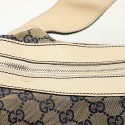 Pre Owned Gucci Blue GG Canvas and Leather Web Hobo