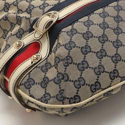 Pre Owned Gucci Blue GG Canvas and Leather Web Hobo