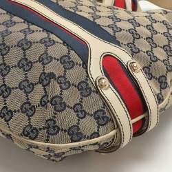 Pre Owned Gucci Blue GG Canvas and Leather Web Hobo
