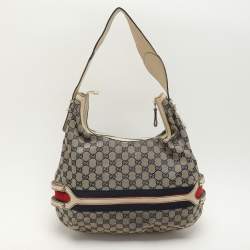Pre Owned Gucci Blue GG Canvas and Leather Web Hobo
