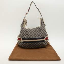Pre Owned Gucci Blue GG Canvas and Leather Web Hobo