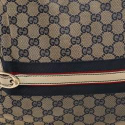 Pre Owned Gucci Blue GG Canvas and Leather Web Hobo