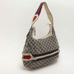 Pre Owned Gucci Blue GG Canvas and Leather Web Hobo