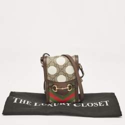 مملوكة مسبقًا Gucci Beige/Ebony GG Supreme Geometric Print Canvas Mini Horsebit 1955 Crossbody Bag
