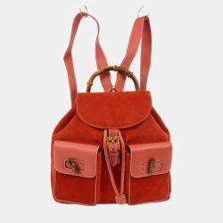 Gucci Red Suede Bamboo Backpack