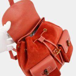 Gucci Red Suede Bamboo Backpack