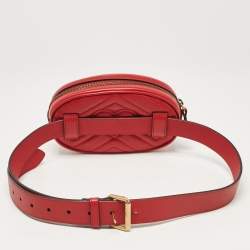 Gucci Red Matelassé Leather Mini GG Marmont Belt Bag