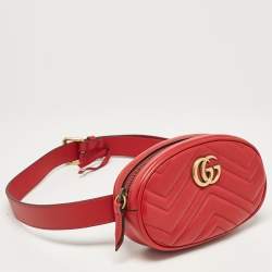 Gucci Red Matelassé Leather Mini GG Marmont Belt Bag