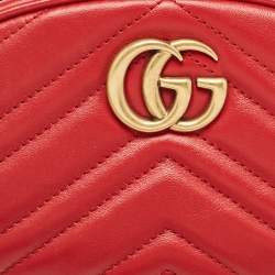 Gucci Red Matelassé Leather Mini GG Marmont Belt Bag
