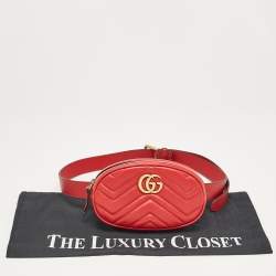 Gucci Red Matelassé Leather Mini GG Marmont Belt Bag
