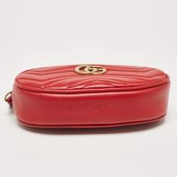 Gucci Red Matelassé Leather Mini GG Marmont Belt Bag