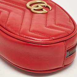 Gucci Red Matelassé Leather Mini GG Marmont Belt Bag