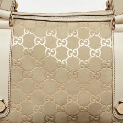 Gucci Off-White GG Suede and Leather Charmy Boston Bag