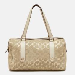Gucci Off-White GG Suede and Leather Charmy Boston Bag