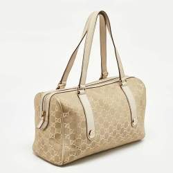 Gucci Off-White GG Suede and Leather Charmy Boston Bag