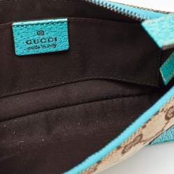 Pre Owned Gucci Beige/Blue GG Canvas and Leather Baguette Bag