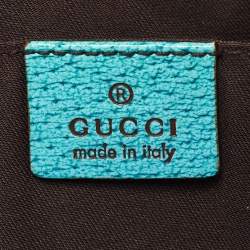 Pre Owned Gucci Beige/Blue GG Canvas and Leather Baguette Bag